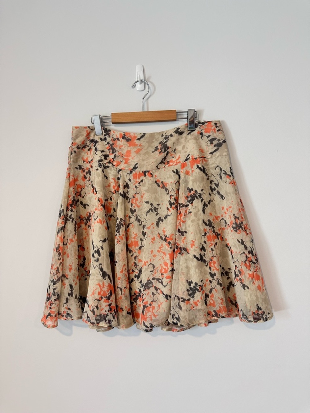 Floral Skater Skirt Beige Orange Brown Knee Length Flowy Lined Vera Moda - Picture 3 of 16